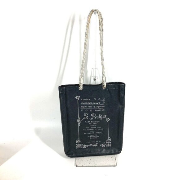 BVLGARI bag S.Bulgari logo Vertical Tote Bag Shoulder Bag Leather Black/Silver